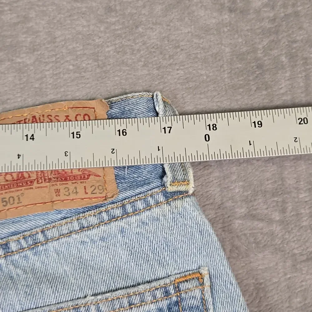 Levi’s 501 Jeans Mens 34x29 Light Wash Distressed Button Fly Straight Leg